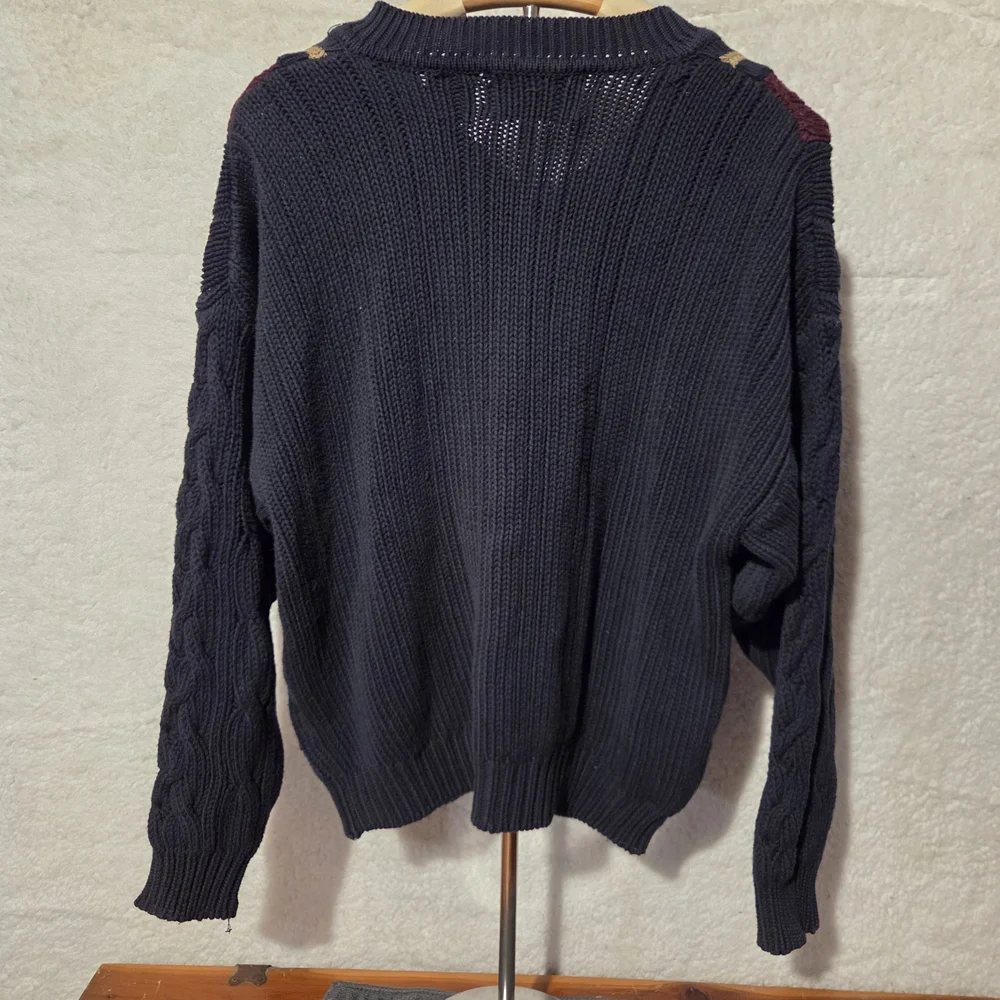 Vintage 90s New River Co Cable Knit V-Neck Sweater 100% Cotton Preppy Size M - Picture 4 of 7